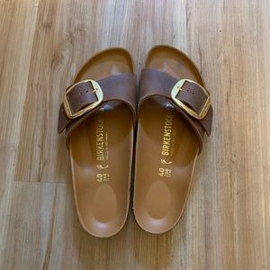 Birkenstock Madrid Big Buckle Slide Sandal, Size 40, Cognac, Barely Worn